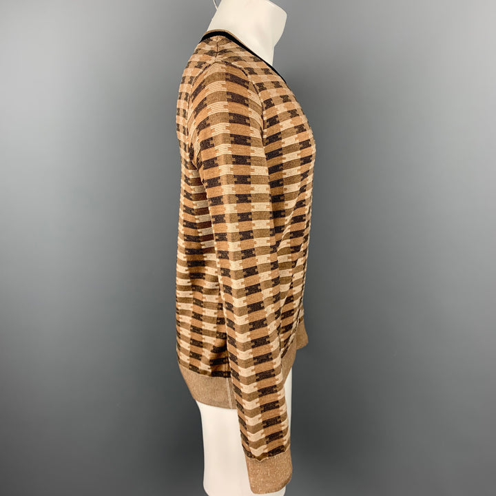 DRIES VAN NOTEN Size L Brown Knitted Cotton / Wool Crew-Neck Sweater