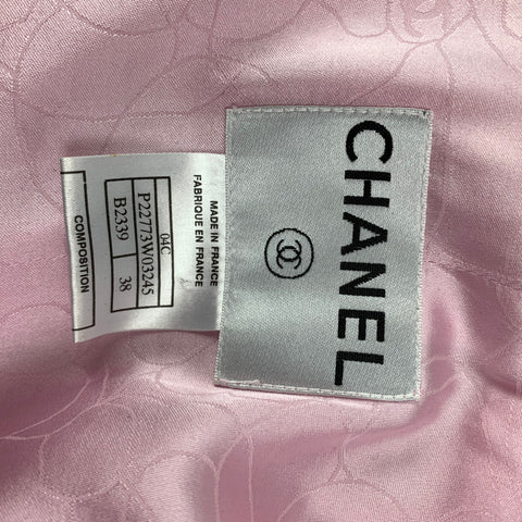 CHANEL 2004 Talla 6 Chaqueta curva de poliamida bouclé rosa