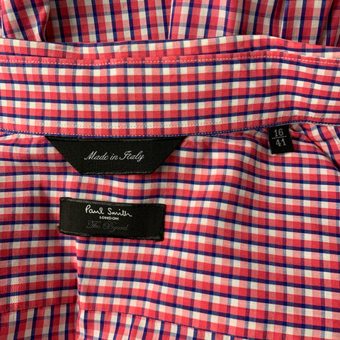PAUL SMITH Taille L Chemise à manches longues en coton à carreaux rouge et blanc bleu