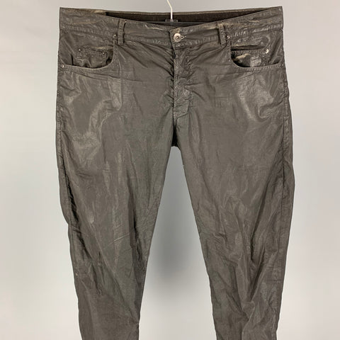 RICK OWENS DRKSHDW Taille 36 Pantalon décontracté en coton enduit de charbon de bois avec braguette boutonnée