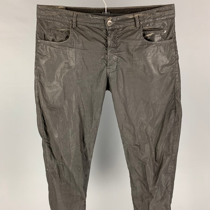 RICK OWENS DRKSHDW Talla 36 Pantalones casuales con botones de algodón recubiertos de carbón