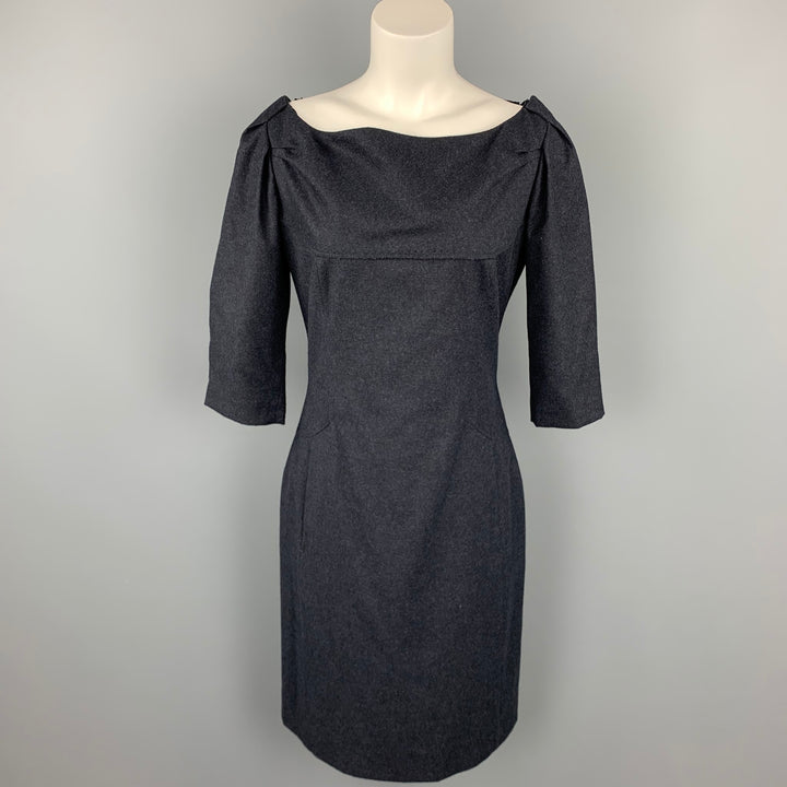 CoSTUME NATIONAL Size 8 Charcoal Heather Wool / Cotton Boat Neck A-Line Dress