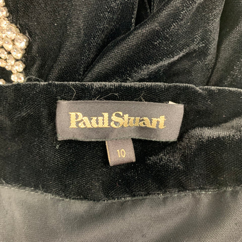 PAUL STUART Size 10 Black Velvet Rhinestones Tunic Dress Top