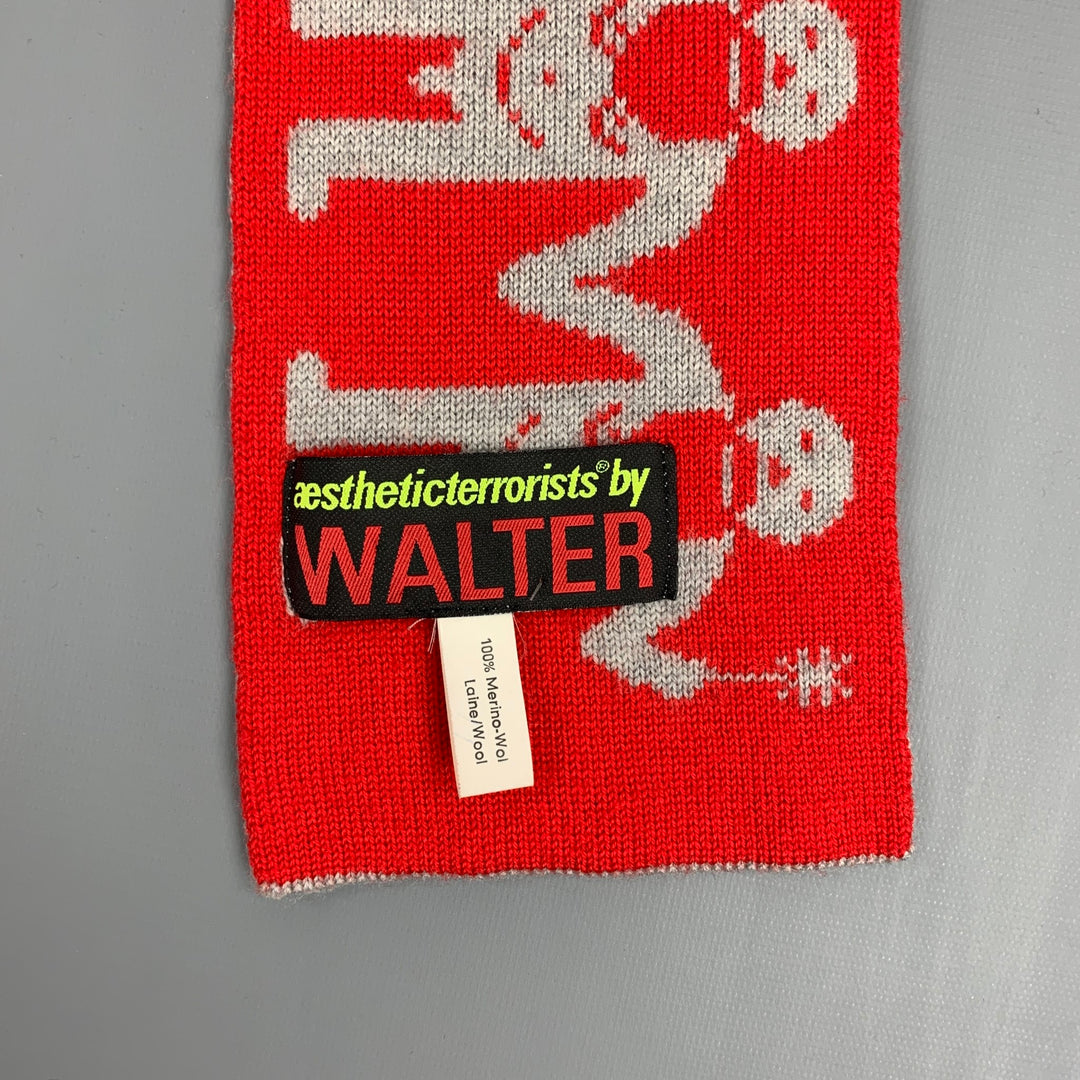 AESTHETICTERRORISTS by WALTER VAN BEIRENDONCK Red & Grey Merino Wool Knitt Scarf