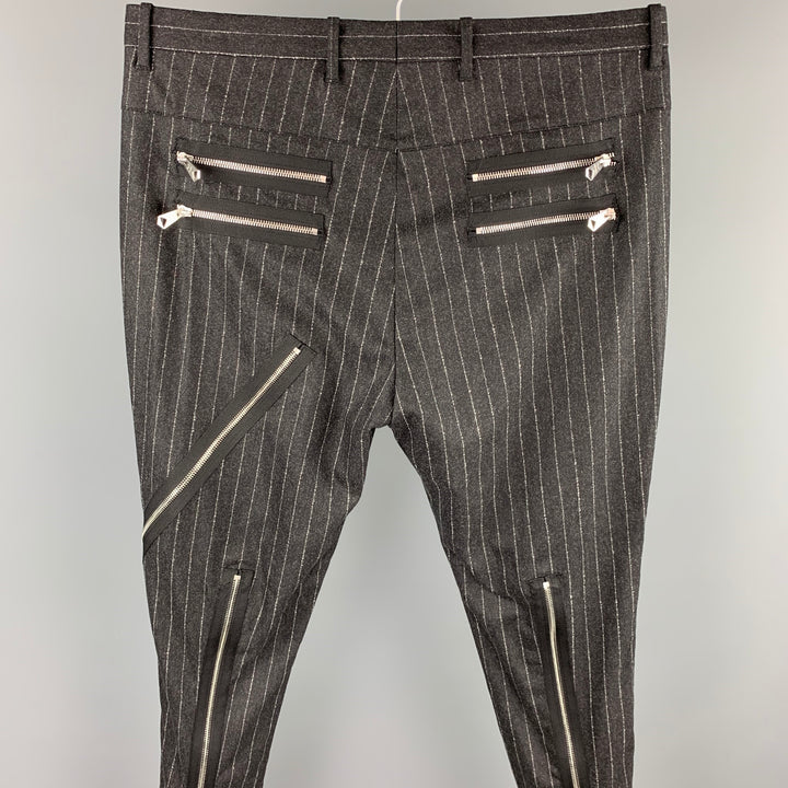 PAUL SMITH Pantalon habillé zippé en laine à rayures charbon de bois taille 34