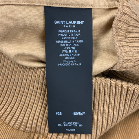 SAINT LAURENT Pull à col roulé côtelé en coton beige taille 2