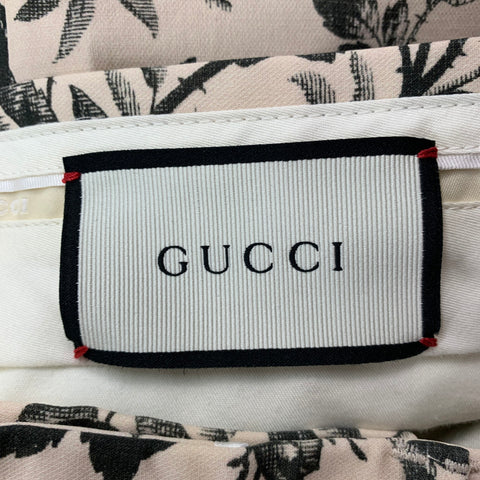 GUCCI Size 32 Cream Black Floral Cotton Flat Front Dress Pants