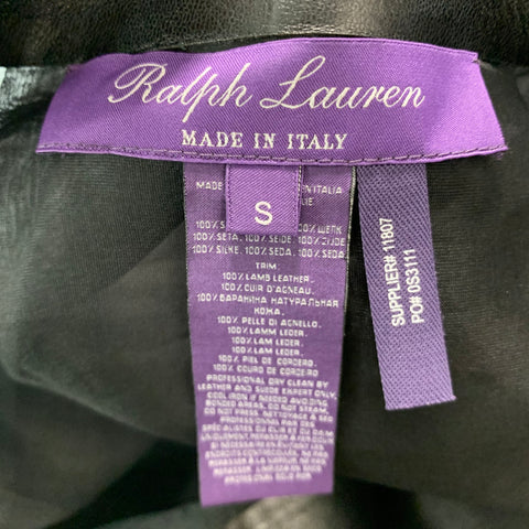 RALPH LAUREN Size S Black Silk See Through Leather Trim Drawstring Coat