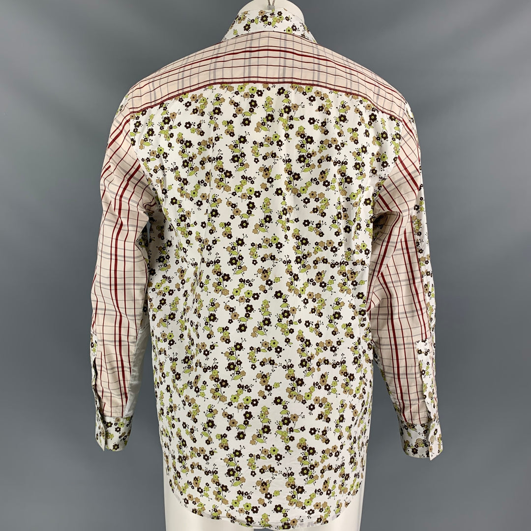 MARNI Size S White Brown Mixed Fabrics Cotton Button Up Long Sleeve Shirt