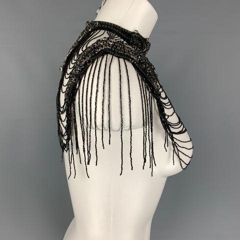 HAUTE HIPPIE Black Beaded Nylon Rhinestones Capelet