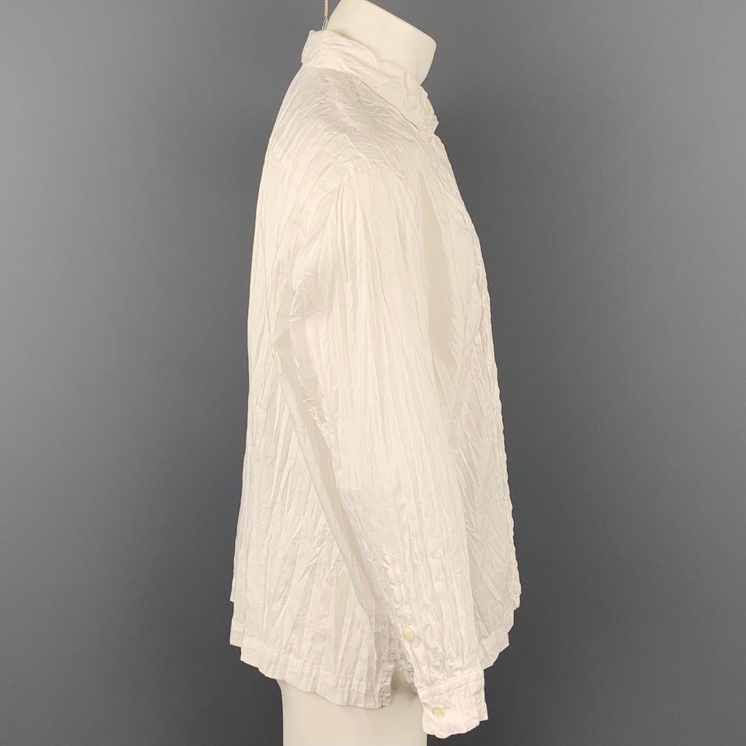 ISSEY MIYAKE Size M White Wrinkled Polyester / Cotton Long Sleeve Shirt