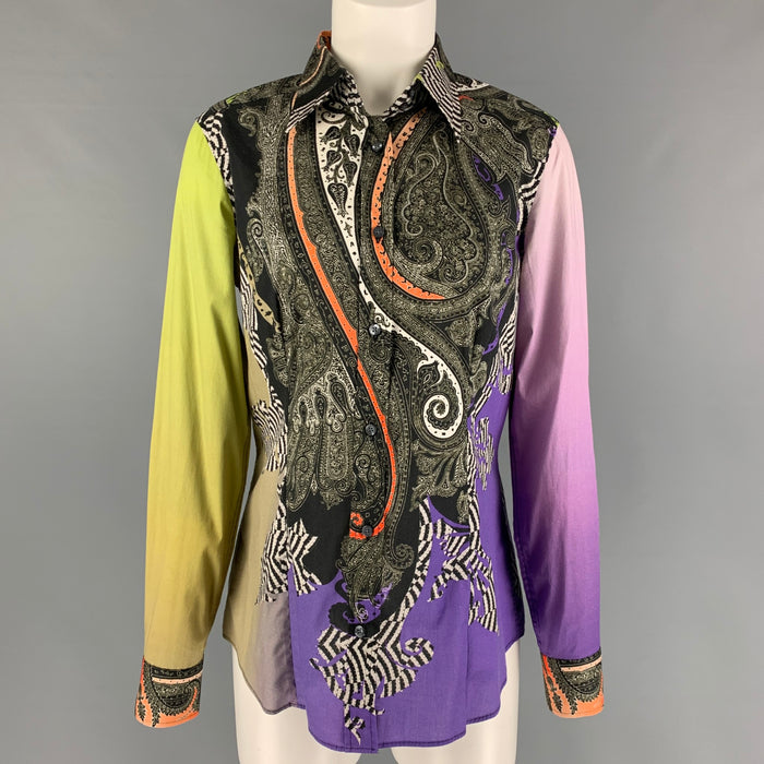 ETRO Size 8 Multi-Color Paisley Long Sleeve Blouse