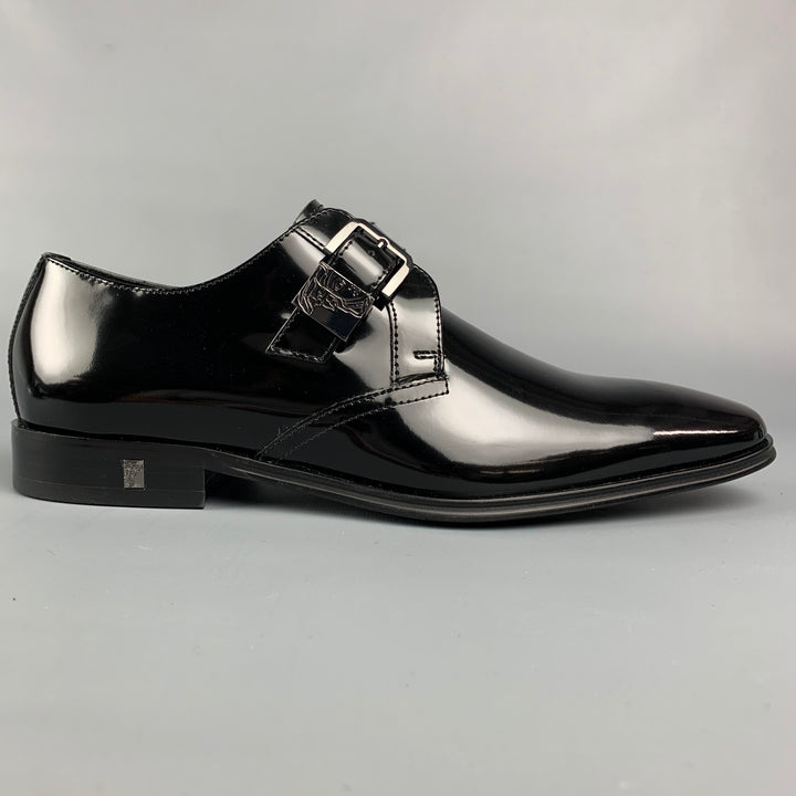 VERSACE COLLECTION Size 7 Black Patent Leather Monk Strap Loafers