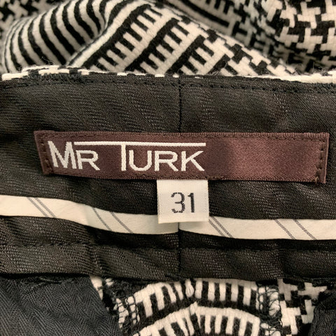 MR TURK Size 31 Black White Glenplaid Polyester Flat Front Casual Pants