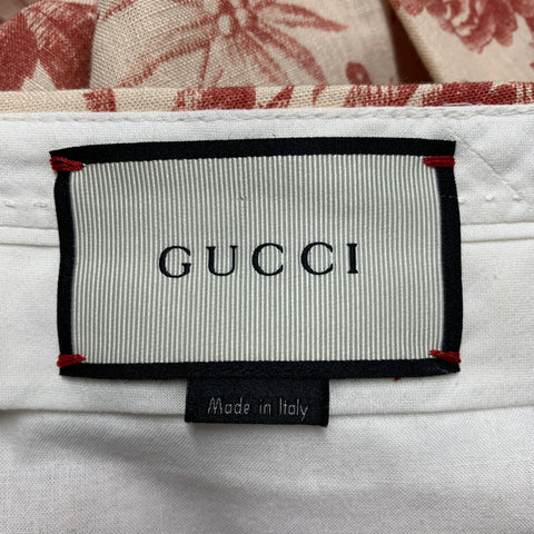 GUCCI Size 2 Cream Burgundy Linen Floral Flat Front Dress Pants