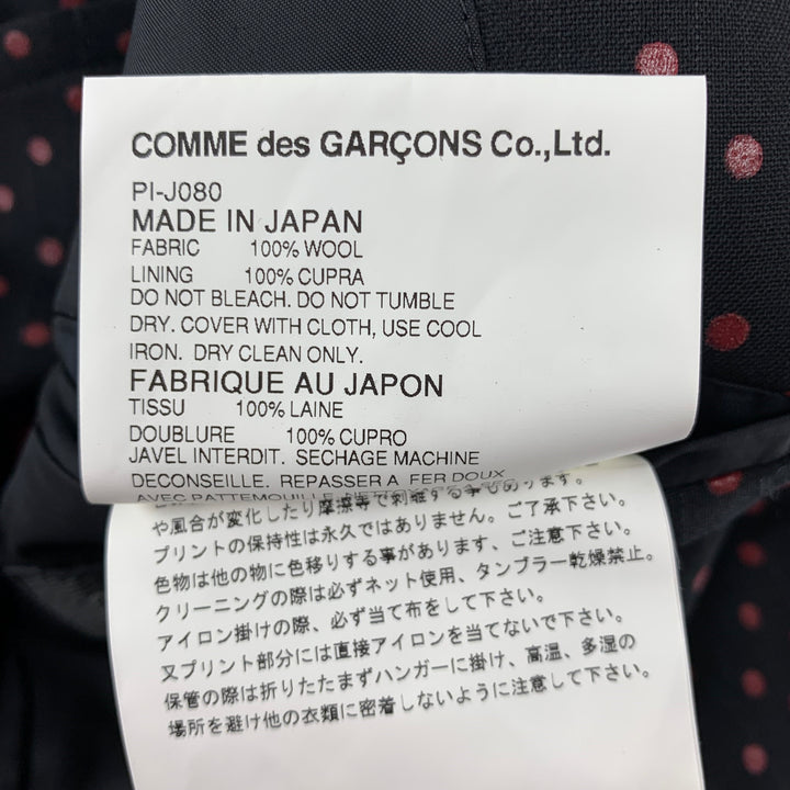 COMME des GARCONS HOMME PLUS Size XL Black & Red Polka Dots Wool Coat