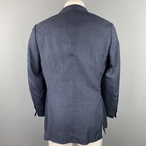 CANALI Size 40 Navy Woven Linen Blend Peak Lapel Sport Coat