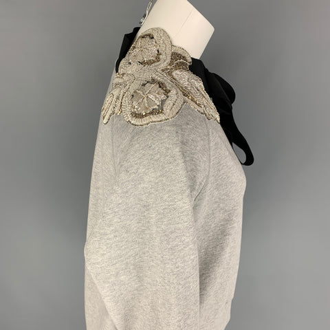 DRIES VAN NOTAN Talla XS Jersey de cinta negra con cuentas de algodón gris y negro