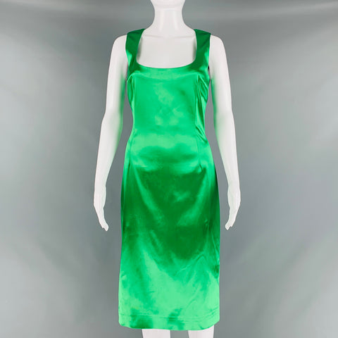 DOLCE & GABBANA Size 8 Green Acetate Blend Sleeveless Mid-Calf Cocktail Dress