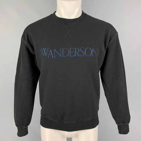 JW ANDERSON Size S Black Navy Embroidery Cotton Crew-Neck Pullover