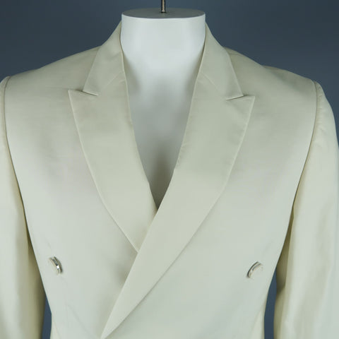 CALVIN KLEIN COLLECTION 42 Bone Cotton Double Breasted Sport Coat Jacket