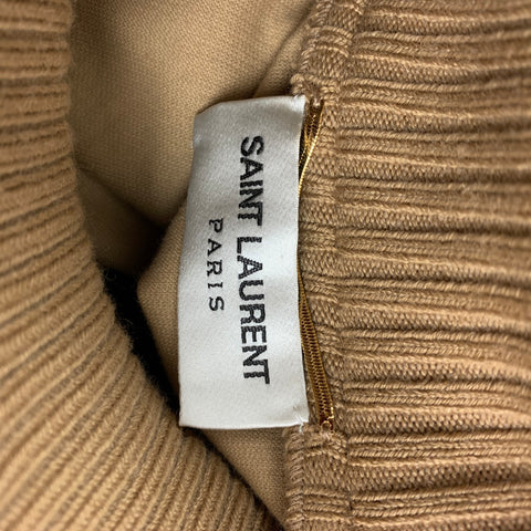 SAINT LAURENT Pull à col roulé côtelé en coton beige taille 2