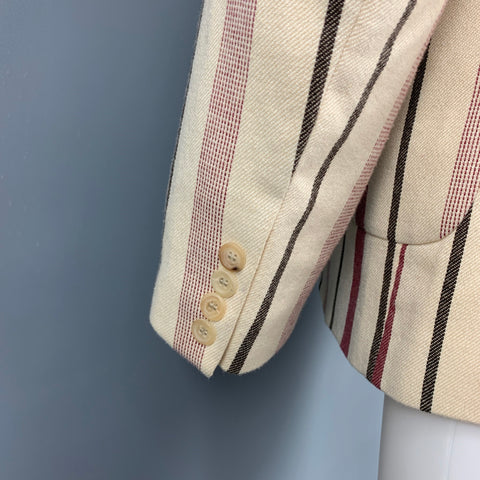 AESTHETICTERRORISTS by WALTER VAN BEIRENDONCK Size 40 Cream & Burgundy Vertical Stripe Wool Upside-Down Blazer Sport Coat