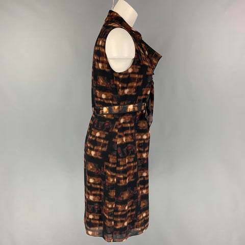 ELIE TAHARI Taille 6 Robe sans manches en laine et nylon marbré marron noir
