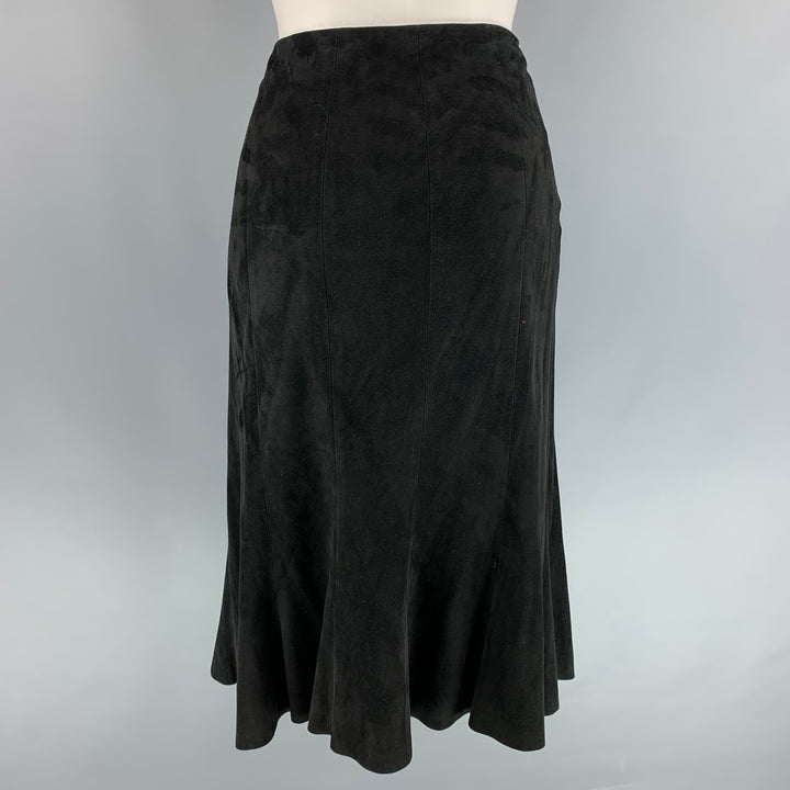 RALPH LAUREN Black Label Size 10 Black Suede Mid-Calf Tulip Skirt