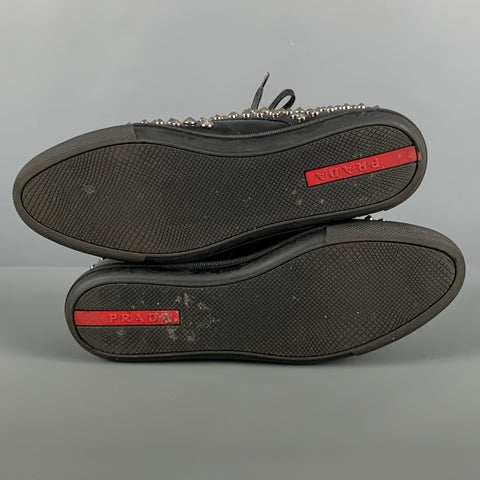 PRADA Talla 7.5 Cordones con cordones con tachuelas de cuero negro