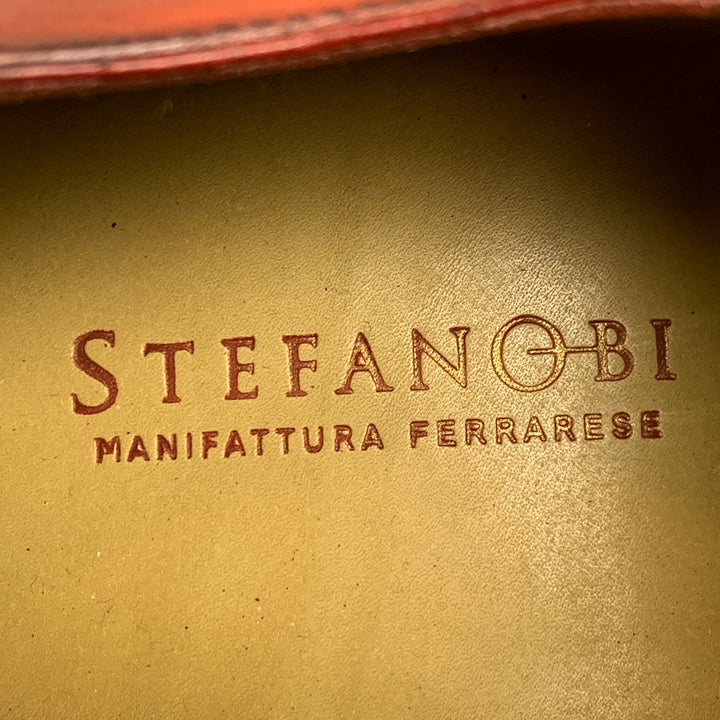 STEFANOBI Size 8 Cognac Contrast Stitch Leather Split Toe Lace Up Shoes