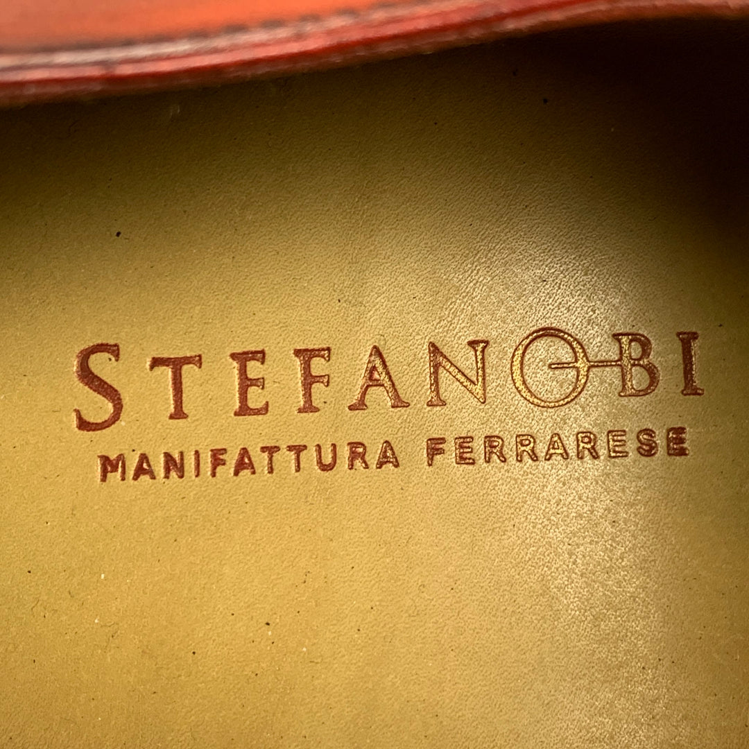 STEFANOBI Taille 8 Cognac Contrast Stitch Cuir Split Toe Lace Up Shoes