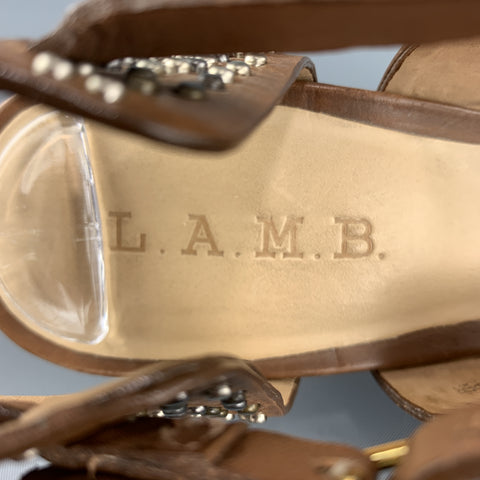 L.A.M.B Size 7 Brown Studded Leather Strappy Sandals
