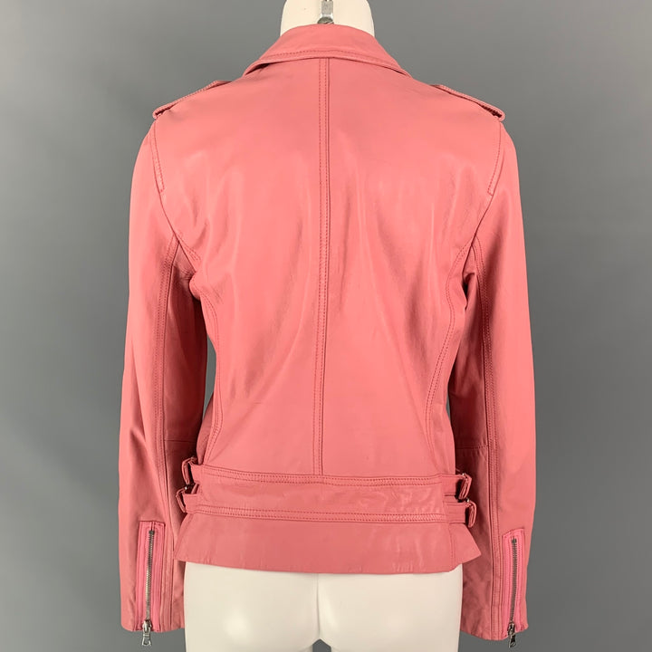 REBECCA TAYLOR Size 6 Pink Leather Motorcycle Jacket