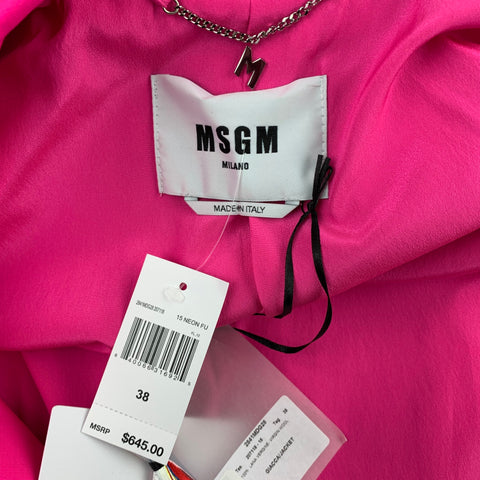 MSGM Taille 4 Veste blazer boutonnée en laine rose vif à revers
