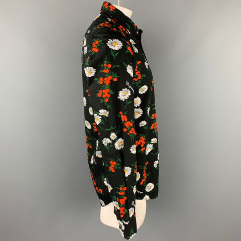 DSQUARED2 Size L Black Floral Cotton Button Up Long Sleeve Shirt