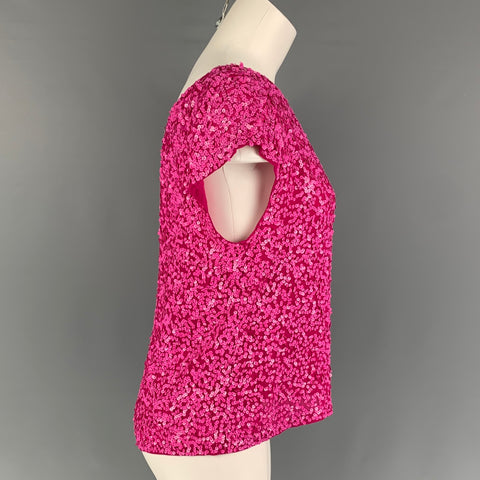 ALICE + OLIVIA Size M Pink Silk Sequined Cap Sleeves Dress Top