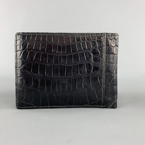 ROMEO SANTAMARIA Textured Alligator Black Leather Bifold Wallet
