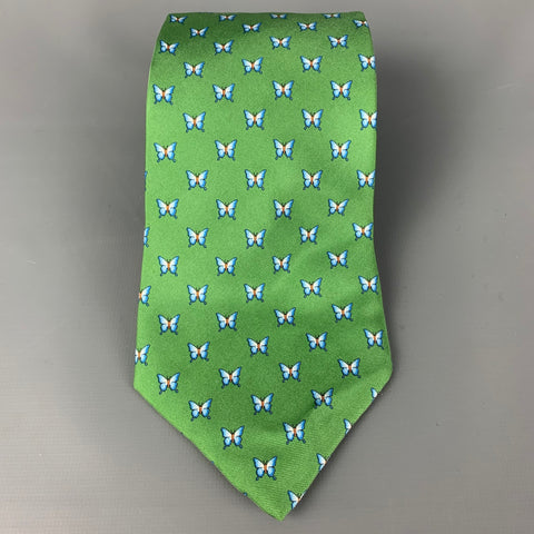 BROOKS BROTHERS Green White Butterfly Silk Tie