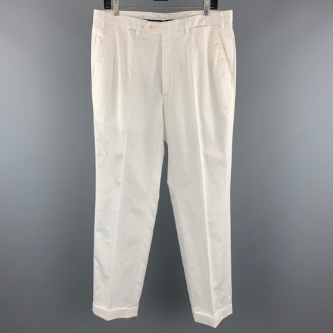 BRIONI Size 34 White Solid Cotton Zip Fly Dress Pants