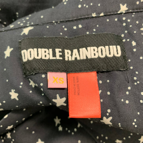 DOUBLE RAINBOUU Size XS Black White Stars Cotton Short Sleeve Shirt
