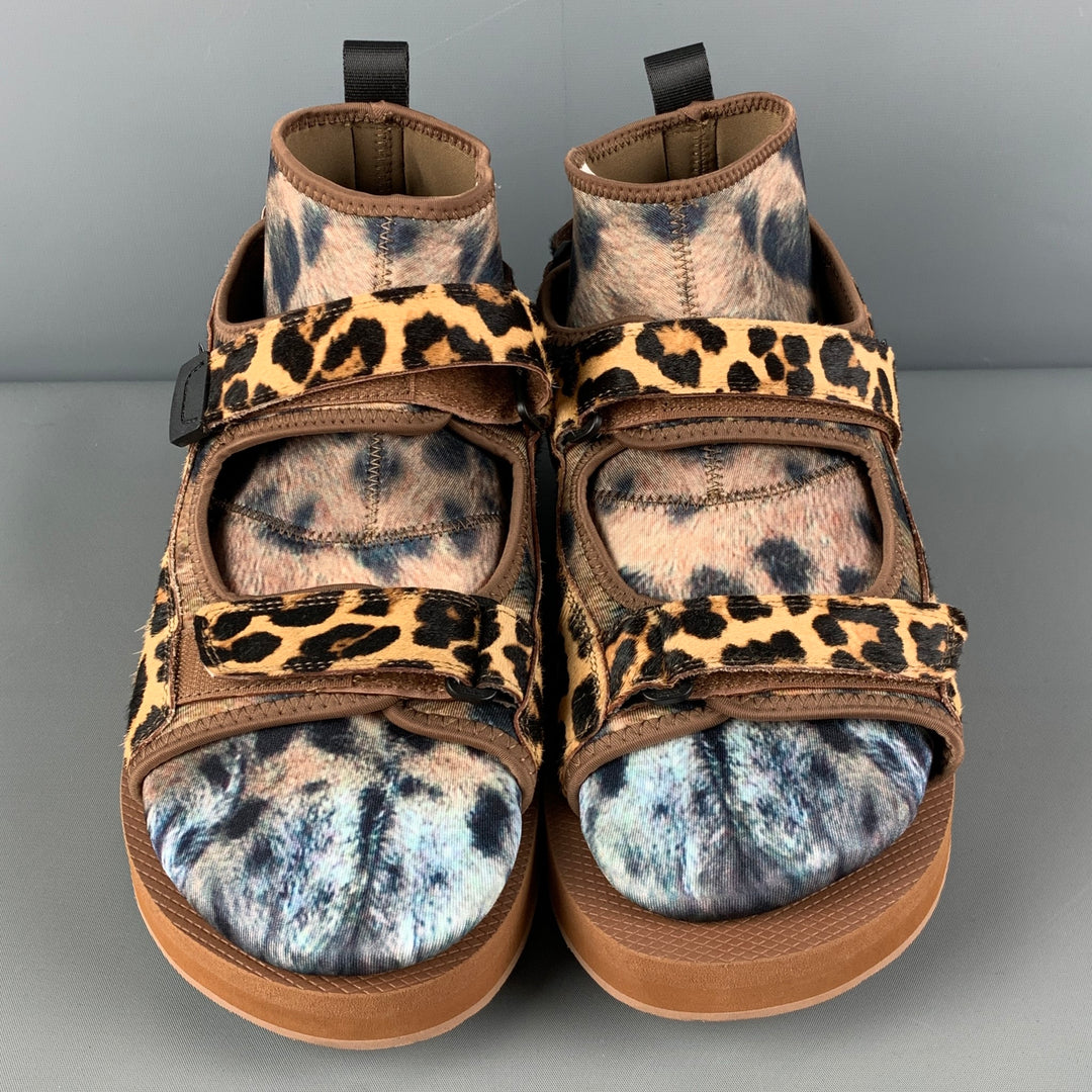 DOUBLET Size 10 Brown Tan Animal Print Mixed Materials Straps Sandals