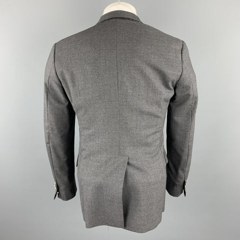 BROOKS BROTHERS Size 38 Dark Gray Wool / Elastane Notch Lapel Embossed Buttons Sport Coat