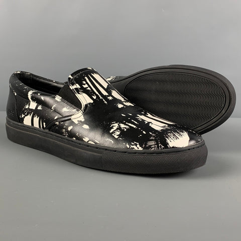 HUGO BOSS Talla 10 Zapatillas de deporte de cuero con estampado blanco y negro