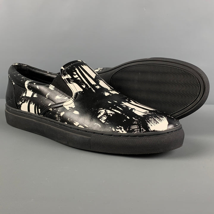 HUGO BOSS Talla 10 Zapatillas de deporte de cuero con estampado blanco y negro