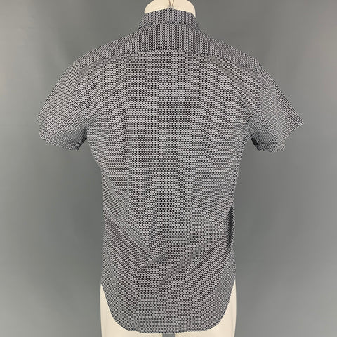 THEORY Size S Black White Cotton Lyrca Button Down Short Sleeve Shirt
