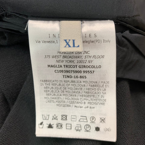 MONCLER Size XL Black Mixed Fabrics Viscose Cotton Short Sleeve Pullover