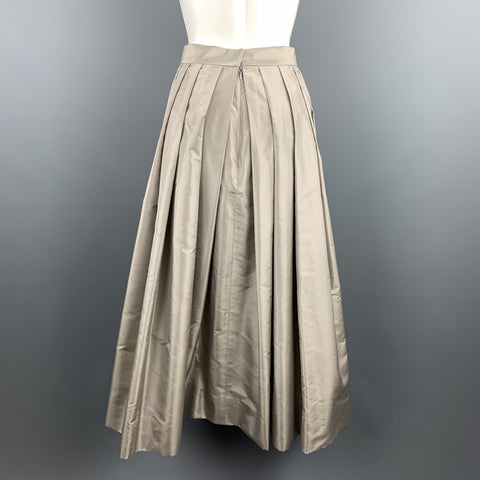 OSCAR DE LA RENTA Size 6 Taupe Silk Taffeta Pleated Ball Skirt