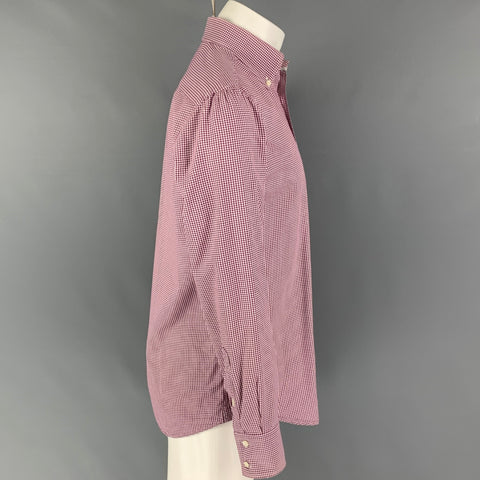 BRUNELLO CUCINELLI Size M Burgundy White Checkered Cotton Long Sleeve Shirt