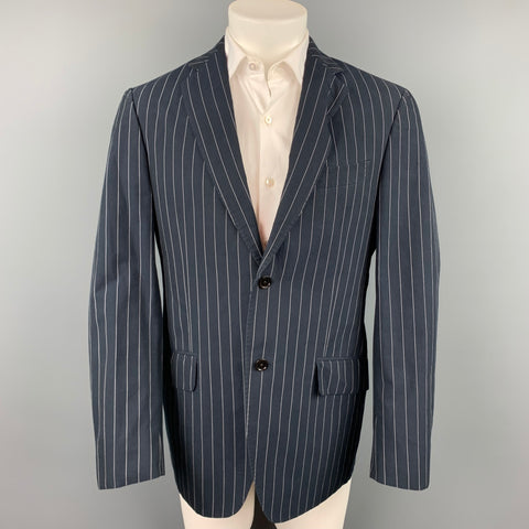 ETRO Size 40 Navy Pinstripe Cotton Notch Lapel Sport Coat